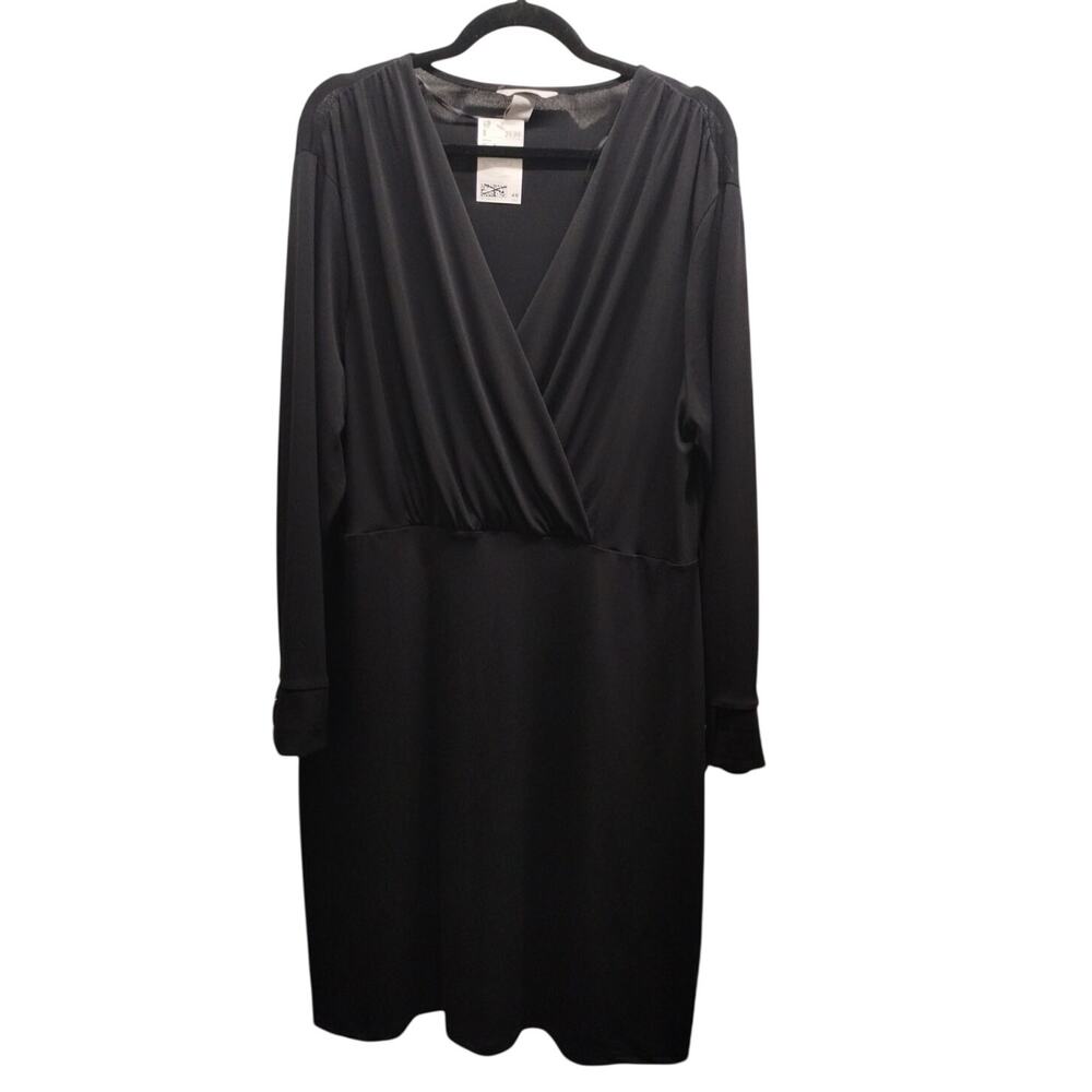 H&M NWT Women's Size XL Black Long Sleeve V-Neck Faux Wrap Midi Dress